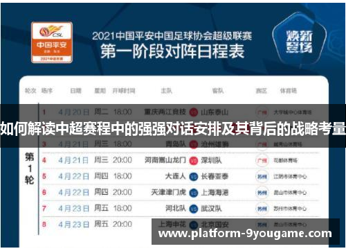 如何解读中超赛程中的强强对话安排及其背后的战略考量